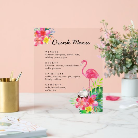 Floral Tropical Paradise Flamingo Drinks Menu アクリルサイン (ウェディング)