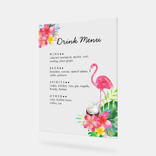 Floral Tropical Paradise Flamingo Drinks Menu アクリルサイン (傾斜)
