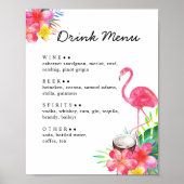 Floral Tropical Paradise Flamingo Drinks Menu ポスター (正面)