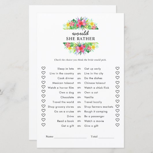 Floral Tropical Paradise Would She Rather Game (正面/裏面)