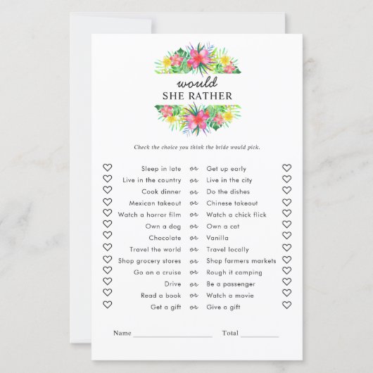 Floral Tropical Paradise Would She Rather Game (正面)