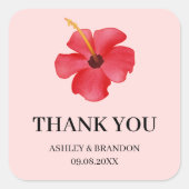 Floral Tropical Pink Flower Wedding Thank You スクエアシール (正面)