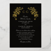 Floral Tulips Monogram Wedding 箔招待状 (正面)