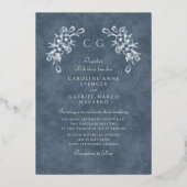 Floral Tulips Monogram Wedding 箔招待状 (正面)