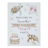 Floral Turtle Birthday Party Welcome ポスター (正面)