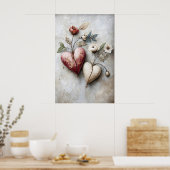 Floral Two Hearts Print, Valentine Romantic Heart ポスター (キッチン)