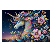 Floral Unicorn Night Fantasy ポスター (正面)