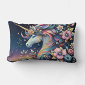 Floral Unicorn Night Fantasy ランバークッション (正面)