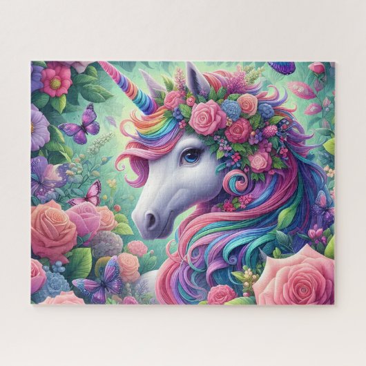 Floral Unicorn Rose Garden ジグソーパズル (横)