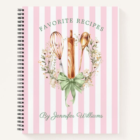 Floral Utensils Cooking Bakery Recipe Notebook ノートブック (正面)