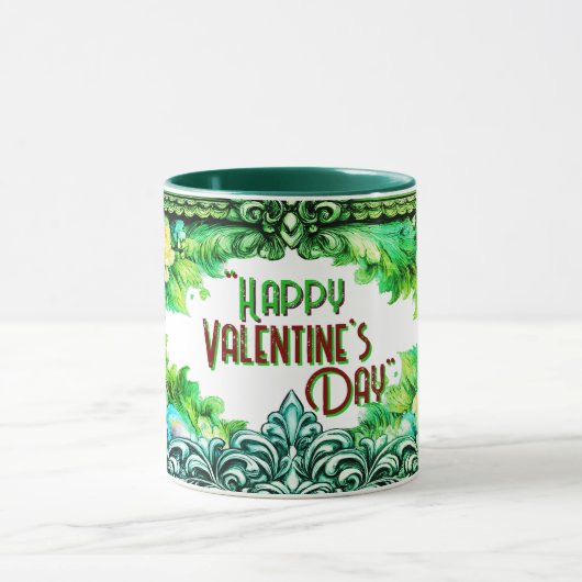 Floral Valentine's Day Mugs With Custom Text マグカップ (中央)