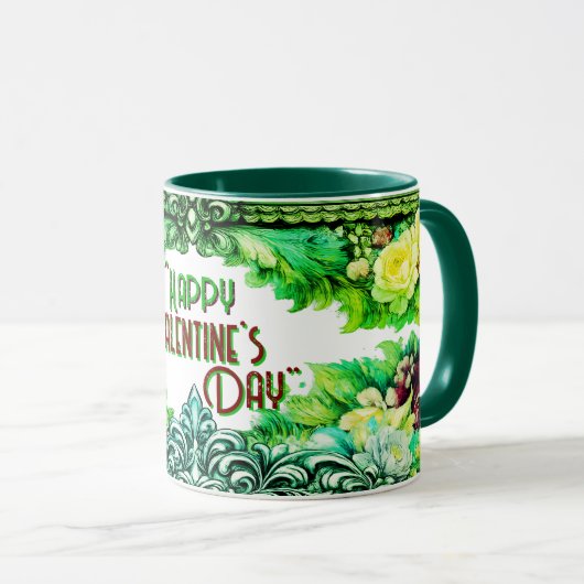 Floral Valentine's Day Mugs With Custom Text マグカップ (正面右)