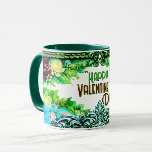 Floral Valentine's Day Mugs With Custom Text マグカップ (正面左)