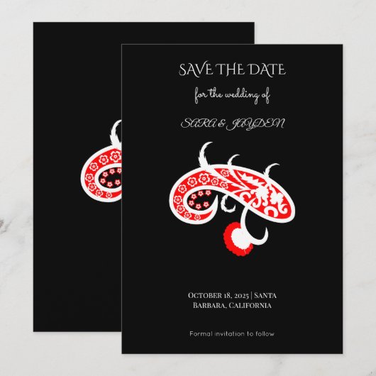 Floral Vector Art Poster – Retro Folk Flower Desig セーブザデート (正面/裏面)