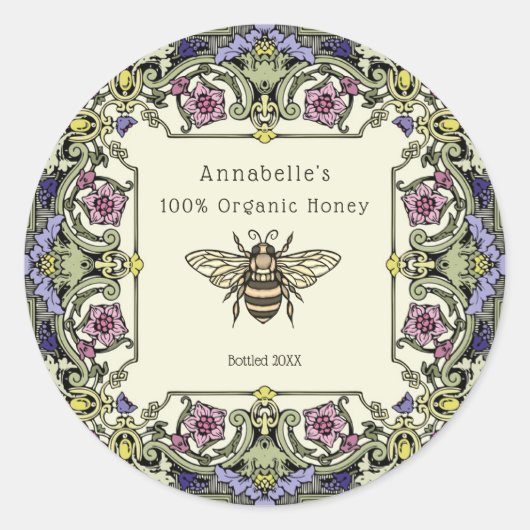 Floral Victorian Honey Label Personalize ラウンドシール (正面)