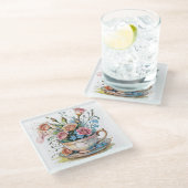  Floral Vine Pattern – Soft Watercolor Boho art ガラスコースター (アングル)