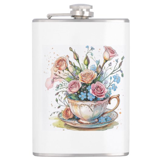  Floral Vine Pattern – Soft Watercolor Boho art フラスク (正面)