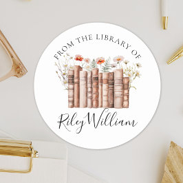 Floral Vintage Book From the Library of Bookplate ラウンドシール