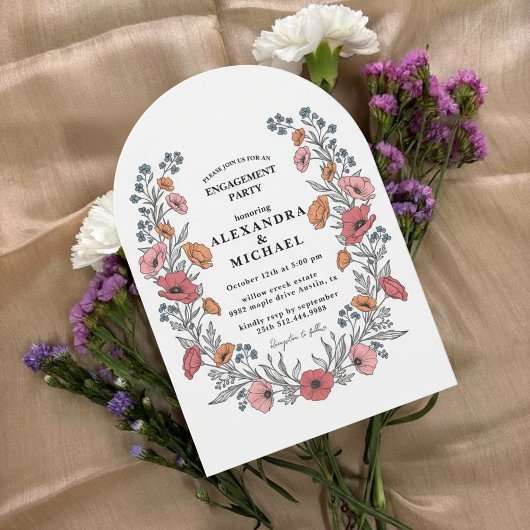 Floral Vintage Engagement Party Invitation 招待状