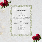 Floral Vintage Green Elegant Wedding 招待状