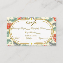 Floral Vintage Red Green Gold Tone Wedding RSVP