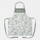 Floral Vintage Sage Green Toile Pattern エプロン (正面)