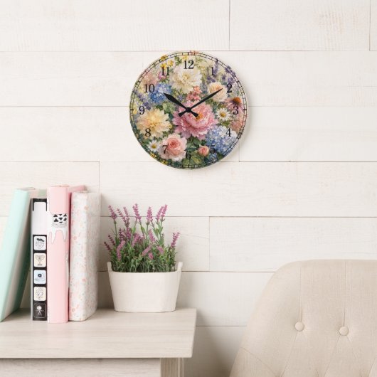 Floral Wall Clock — Botanical Design ラージ壁時計 (読書スペース)