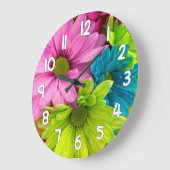 Floral Wall Clock – Pink Green Blue Flower ラージ壁時計 (傾斜)