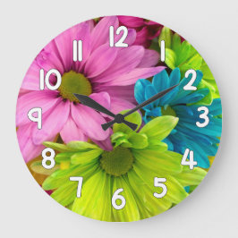 Floral Wall Clock – Pink Green Blue Flower ラージ壁時計