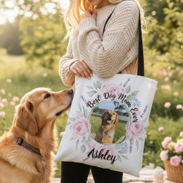 Floral Watercolor Best Dog Mom Ever Photo トートバッグ