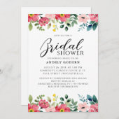 Floral Watercolor Bridal Shower 招待状 (正面/裏面)