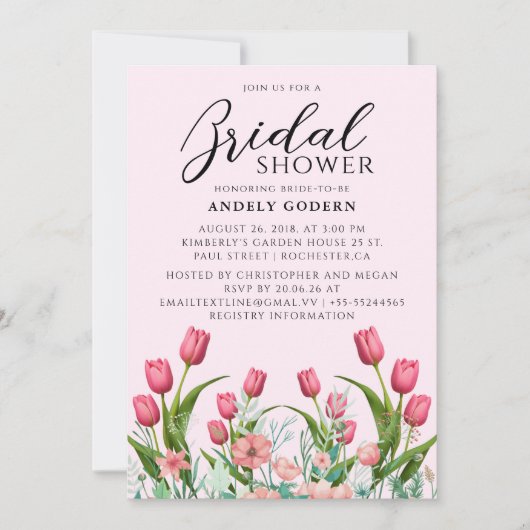 Floral Watercolor Bridal Shower 招待状 (正面)