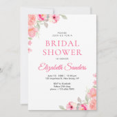 Floral Watercolor Bridal Shower | Pink Roses  招待状 (正面)