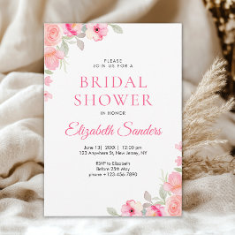 Floral Watercolor Bridal Shower | Pink Roses  招待状