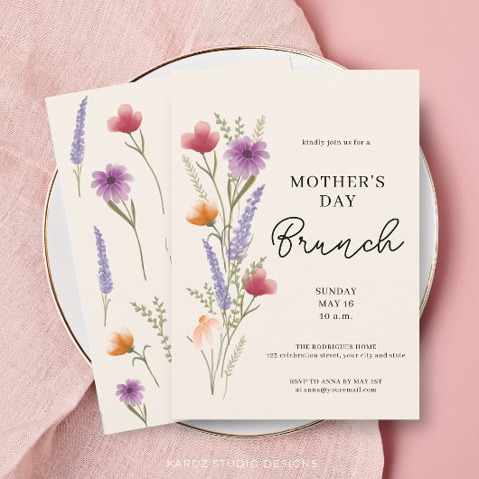 Floral Watercolor Brunch Mothers Day 招待状