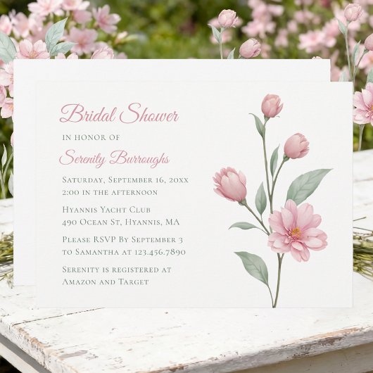 Floral Watercolor Dusty Rose Sage Bridal Showers 招待状