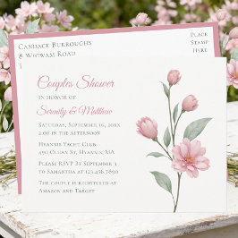 Floral Watercolor Dusty Rose Sage Couples Shower インビテーションポストカード