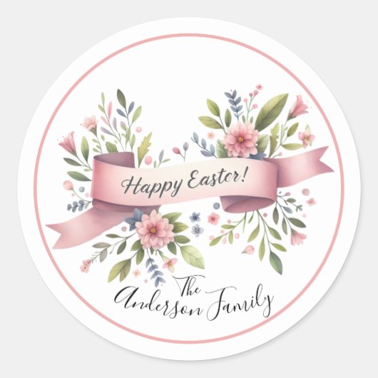 Floral Watercolor Easter Envelope Seal ラウンドシール (正面)