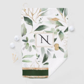 Floral Watercolor Foilage Gold Glitter Monogram ゴルフタオル (インサイチュ)
