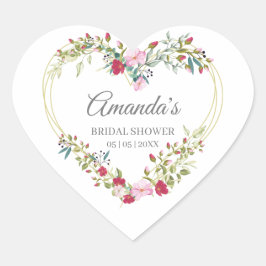 Floral Watercolor Heart with Leaves in Pink & Red ハートシール