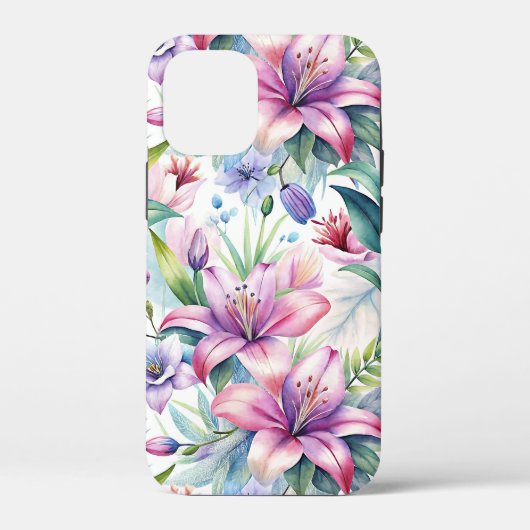 Floral Watercolor Lilies Pink purple Case-Mate iPhoneケース (裏面)