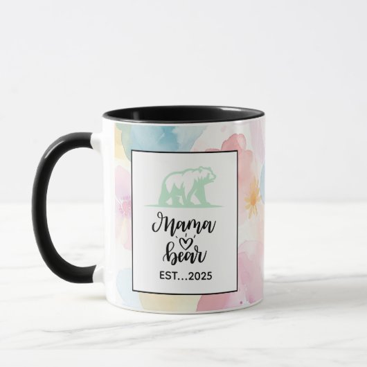Floral Watercolor Mama Bear Mug Art マグカップ (左)