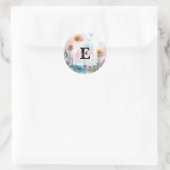 Floral watercolor monogram pink blue dandelions ラウンドシール (バッグ)