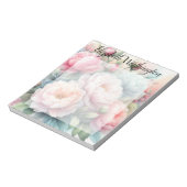 Floral watercolor monogram pink blue peonies  ノートパッド (回転)