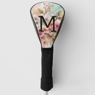 Floral watercolor monogram pink cherry blossoms  ゴルフヘッドカバー
