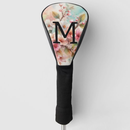 Floral watercolor monogram pink cherry blossoms  ゴルフヘッドカバー (正面)