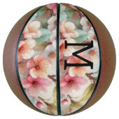 Floral watercolor monogram pink cherry blossoms バスケットボール (縦)