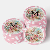 Floral watercolor monogram pink cherry blossoms  ポーカーチップ (積み重ね)