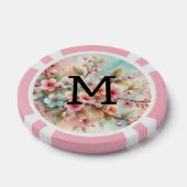 Floral watercolor monogram pink cherry blossoms  ポーカーチップ (シングル)