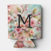 Floral watercolor monogram pink cherry blossoms  缶クーラー (裏面)